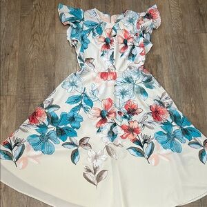 Floral Ruffle Sleeve Swing Dress